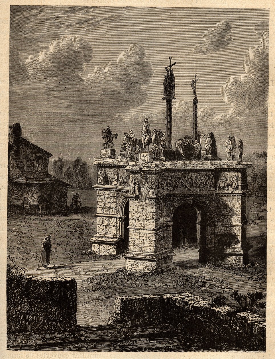 Finistere - Bretagne - Le calvaire de pleyben - Enclos paroissial de Pleyben - Pleybenin seurakunta sulje - kaiverrus "" PATRIE" - PECTUREQUIRESSE RANSKAN KUVAUS 6 OSEESTA LUCIEN HUARD - 1800-luvun loppu tekijältä Unknown artist