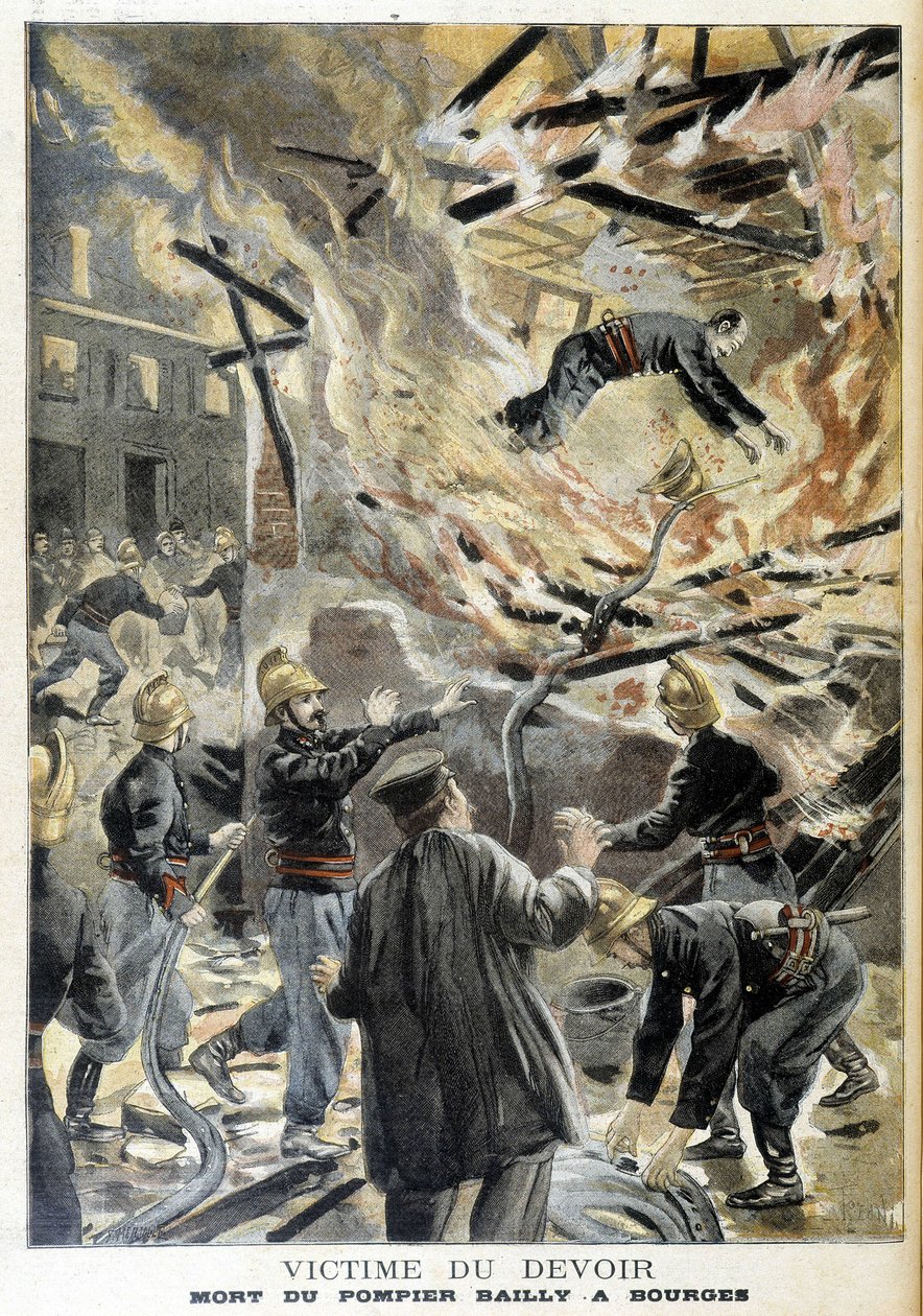Palomies Bailly kuoli Bourgesissa tulipalossa väliintulon aikana. Kuva "Pienestä päiväkirjasta" vuodelta 1898. tekijältä Unknown artist