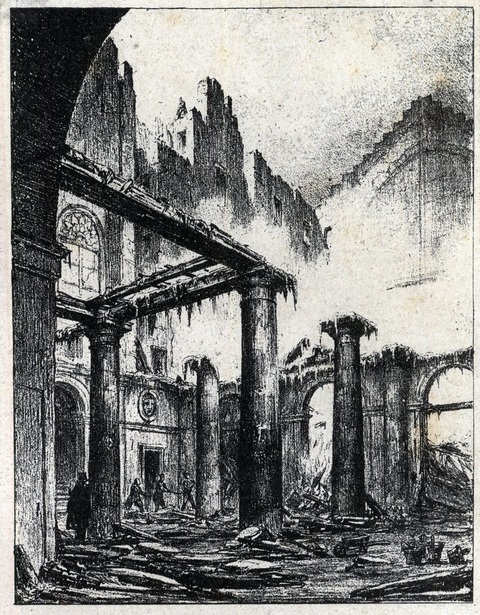 Italian teatterin tulipalo Pariisissa vuonna 1838 tekijältä Unknown artist