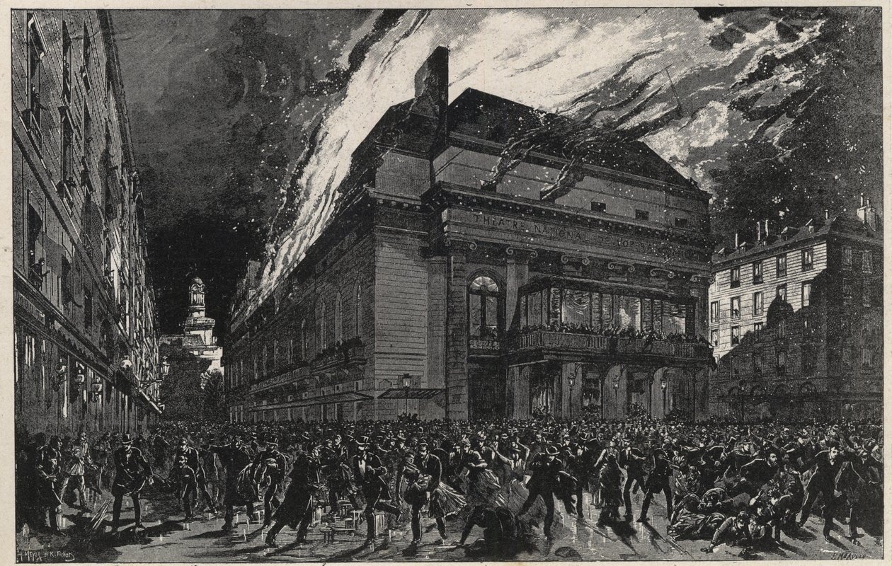 Opera comiquen tulipalo Pariisissa 25. toukokuuta tekijältä Unknown artist