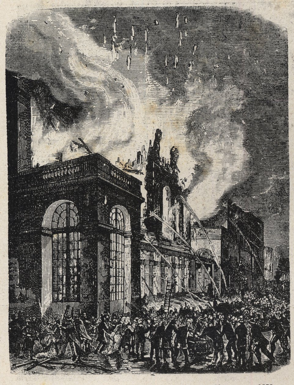 Opera de la rue Lepelletier (Le Peletier) tulipalo Pariisissa 28. lokakuuta tekijältä Unknown artist
