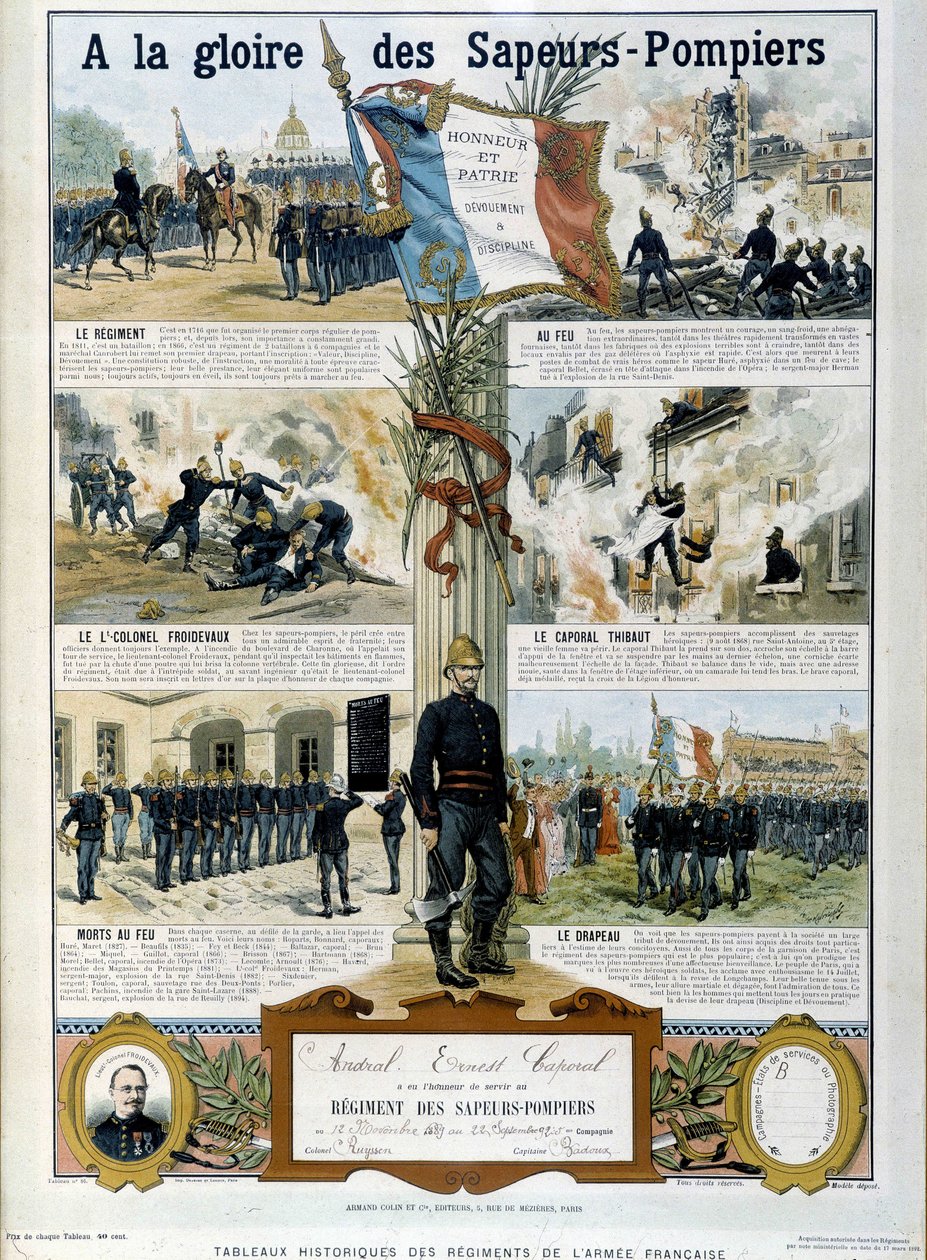 Palomiehet: Sapeurien kunniaksi - "" Ranskan armeijan rykmenttien historiallisissa maalauksissa" noin 1890 tekijältä Unknown artist