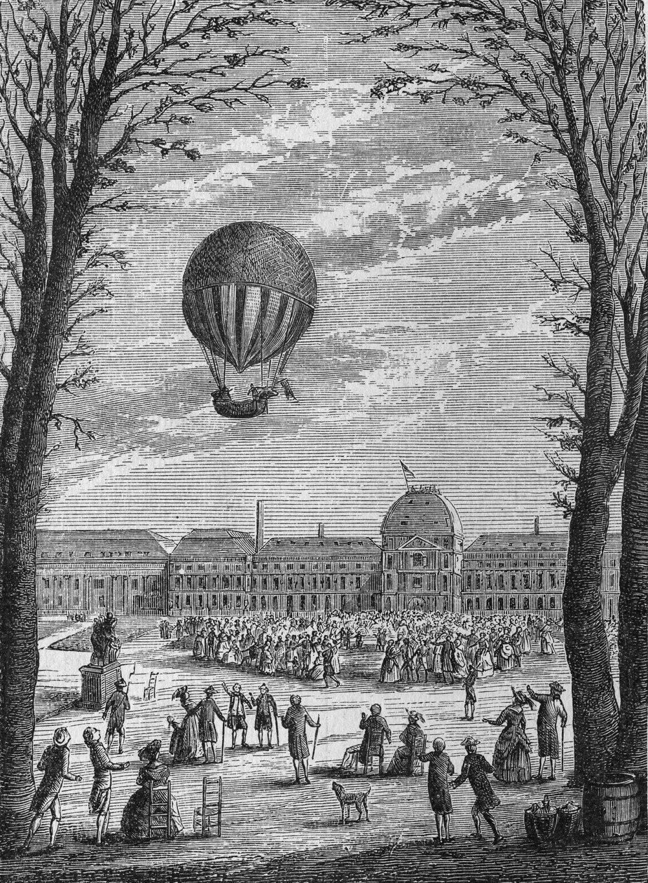 Charlesin ja Robertin ensimmäinen lentomatka vetykaasuaerostaatille, 1. joulukuuta tekijältä Unknown artist