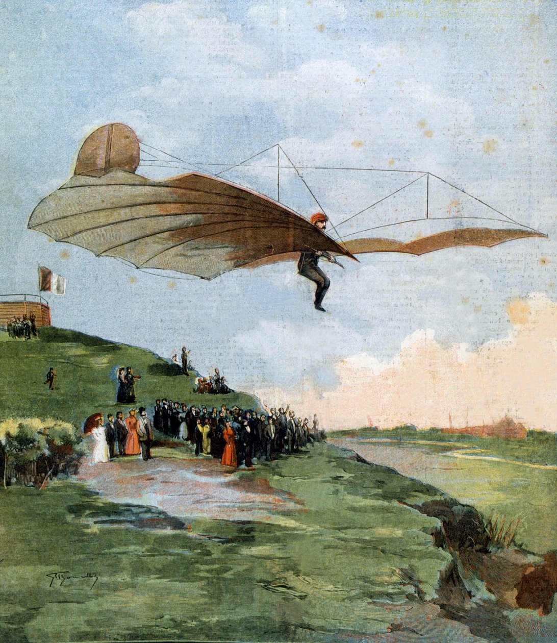 Saksalaisen insinöörin Otto Lilienthalin (1848-1896) ensimmäinen luistokoe hänen koneessaan vuonna 1894 tekijältä Unknown artist