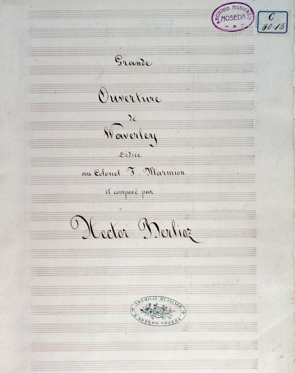 Ensimmäinen sivu nuottien Waverley opus 1, alkusoitto, Hector Berlioz tekijältä Unknown artist
