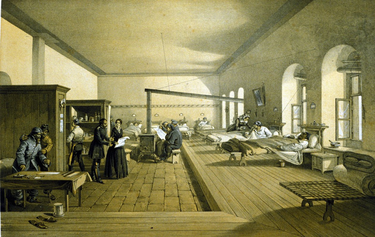 Florence Nightingale (1820 - 1910) sairaalassa Scutarissa Turkissa noin 1855 tekijältä Unknown artist