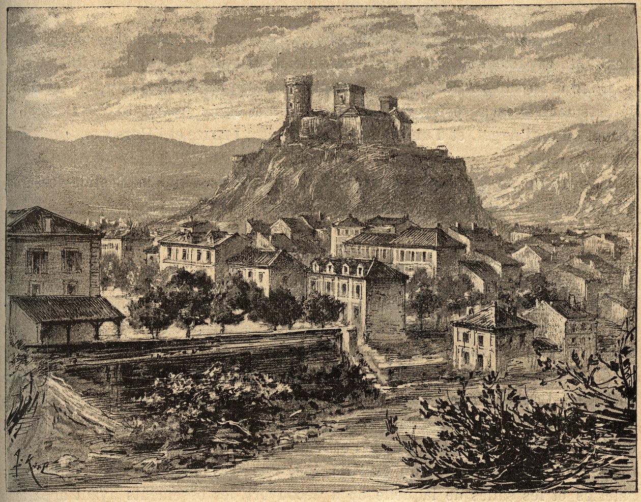 Foix - Ariege - Occitanie - kaiverrus kirjaimella "" PATRIE" - PECTUREQUIREQUE RANSKAN KUVAUS 6 NITEESSÄ LUCIEN HUARD - 1800-luvun loppu tekijältä Unknown artist