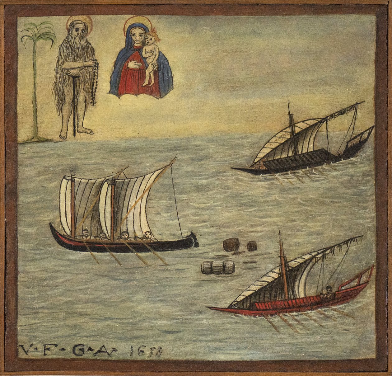 Entinen voto (ex voto) merimies, suosittu tarjous panttina omistautumisesta ja kiitollisuudesta merimiehelle, joka selviytyy meren vaaroista, jotka tulevat Carmine kirkosta, Torre del Grecosta, lähellä Napolia 1638 Italia tekijältä Unknown artist