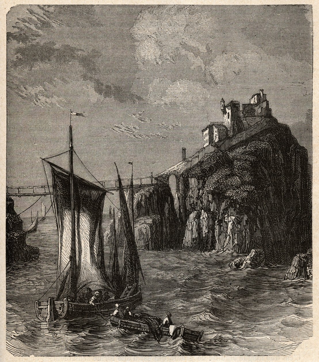 Fort de Bertheaume - Plougonvelin - Finistere - kaiverrus kirjaimella "" PATRIE"" - PECTURESSE RANSKAN KUVAUS 6 NITEESSÄ LUCIEN HUARD - 1800-luvun loppu tekijältä Unknown artist