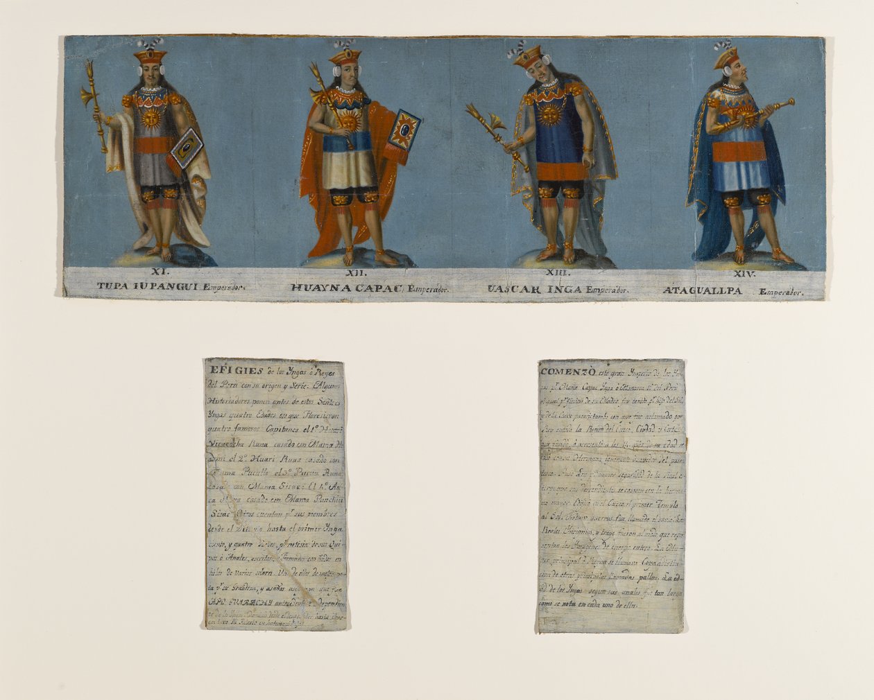 Neljä inkakuningasta: Tupac Yupanqui, Huayna Capac, Huascar Inca, Atahuallpa, 1800-luvun alku tekijältä Unknown