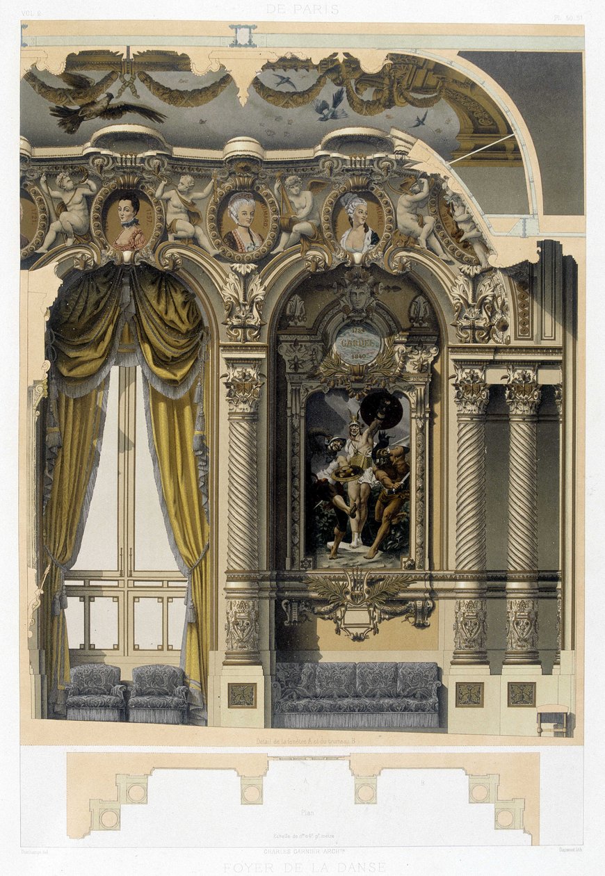 Foyer de la Danse Opera Garnierissa - kromolitografia, 1800-luvun loppu tekijältä Unknown artist