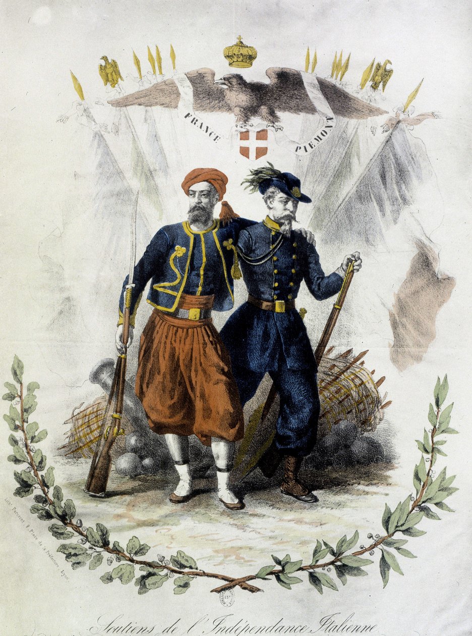 Ranska ja Piemont, Italian itsenäisyyden kannattajat - voi. kaiverrus tekijältä Unknown artist