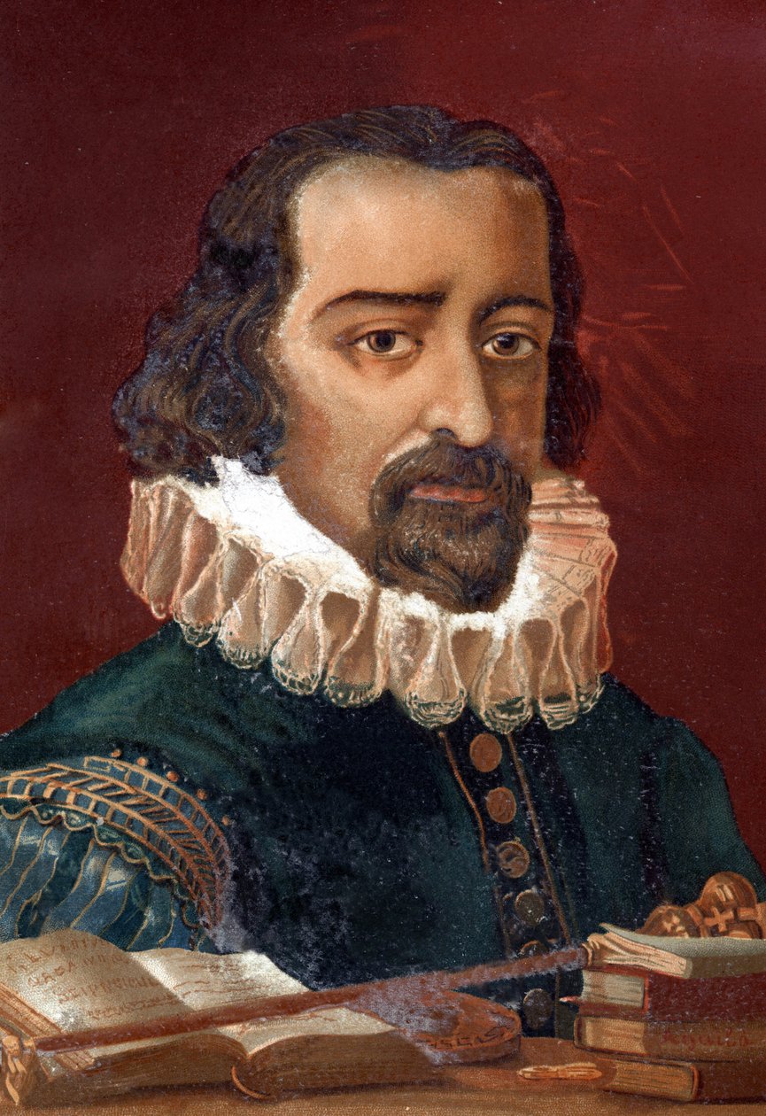 Francis Bacon (1561-1626), Englannin liittokansleri ja filosofi Louis Figuierin "Tiede ja sen miehet" jälkeen. Barcelona 1881 tekijältä Unknown artist