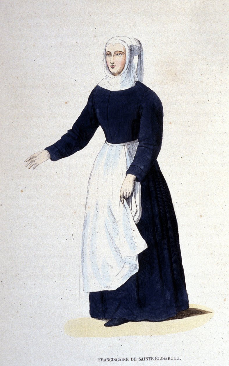 Pyhän Elisabetin fransiskaanilunna. Unkarin Pyhän Elisabetin (1207 - 1231) perustama ritarikunta. Kaiverrus 1800-luvulta. tekijältä Unknown artist