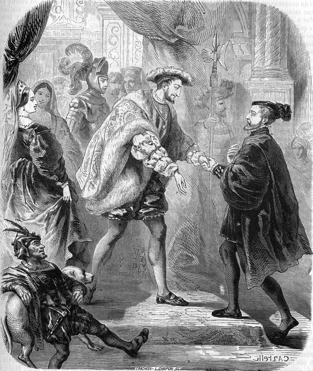 Francois 1st, Ranskan kuningas (1494-1547) ja Kaarle V (1500-1558) tapasivat Chateau de Chatellerault