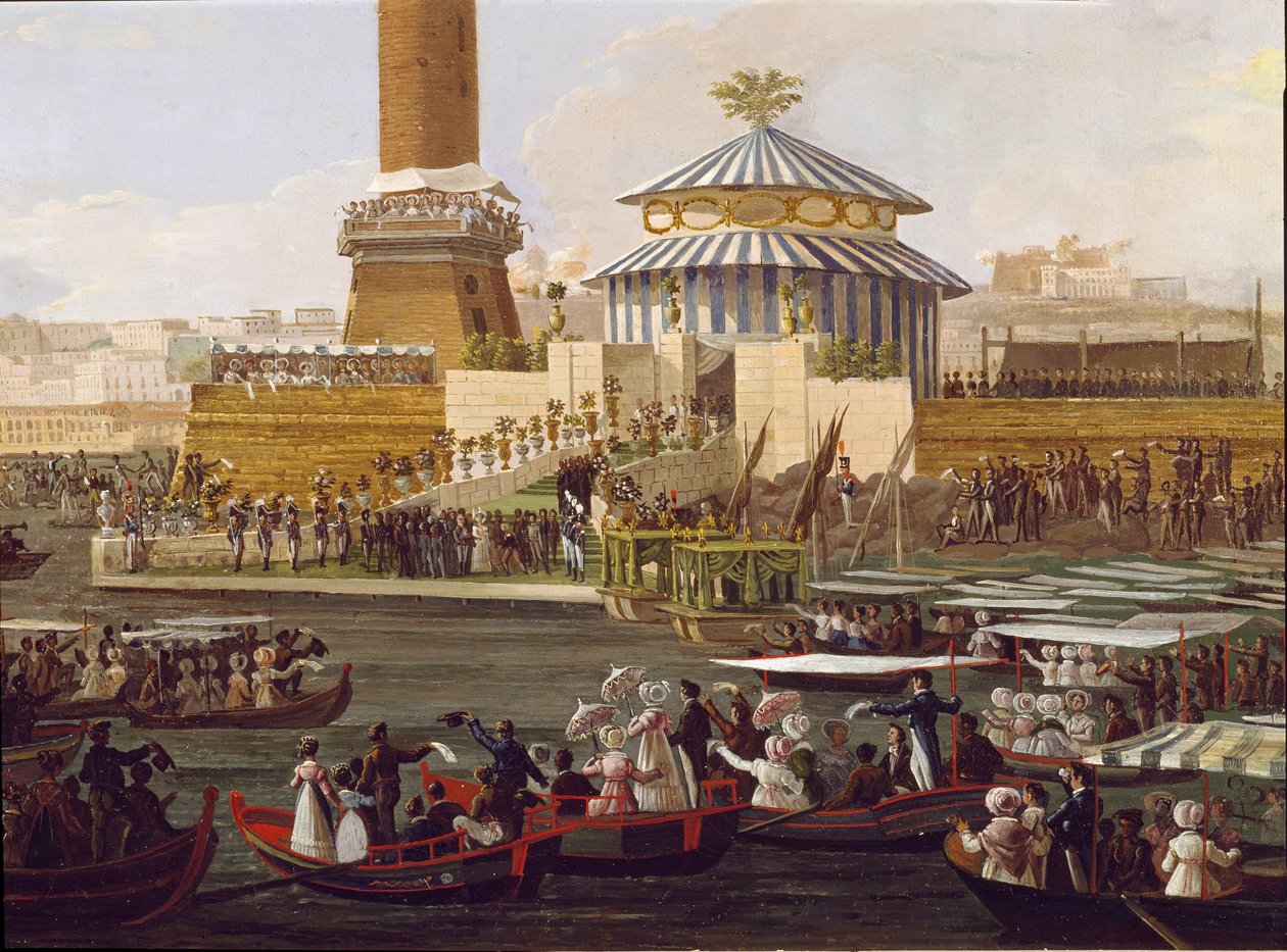 Francois I kahdesta sisilialainen (1777-1830) ja hänen vaimonsa Marie Isabella Espanjasta (1789-1848) seremoniassa Napolin arsenaalissa tekijältä Unknown artist
