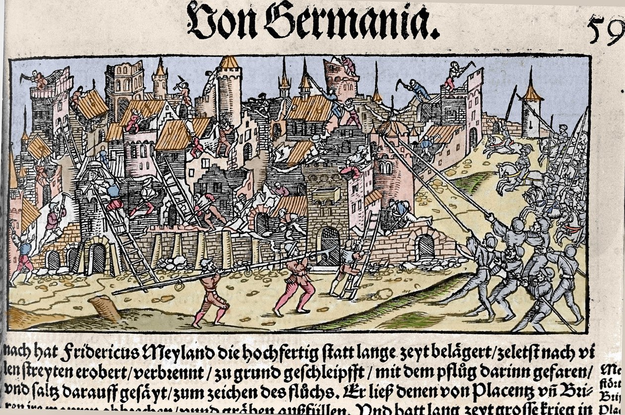 Pyhän Rooman valtakunnan keisari Frederick Barbarossa valloitti ja tuhosi Milanon.Vuonna 1162. tekijältä Unknown artist
