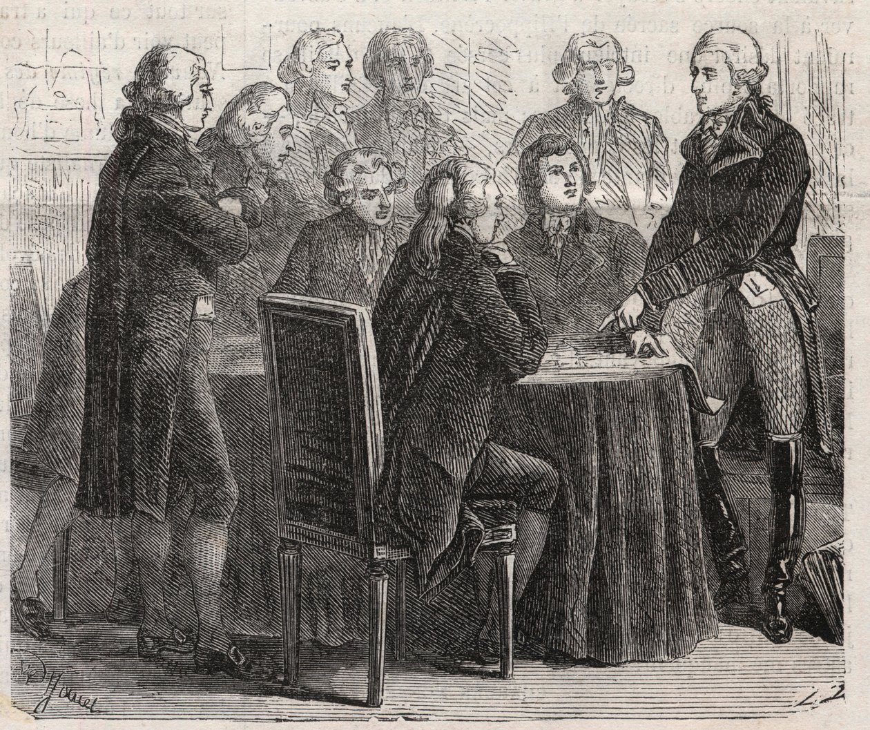 Ranskan vallankumous: Kreivi Louis Marie de Narbonne-Lara (Narbonne Lara) (1755-1813) esittelee suunnitelmiaan edustajakokouksen komiteoissa - Kaiverrus "" The Illustrous World"" tekijältä Unknown artist