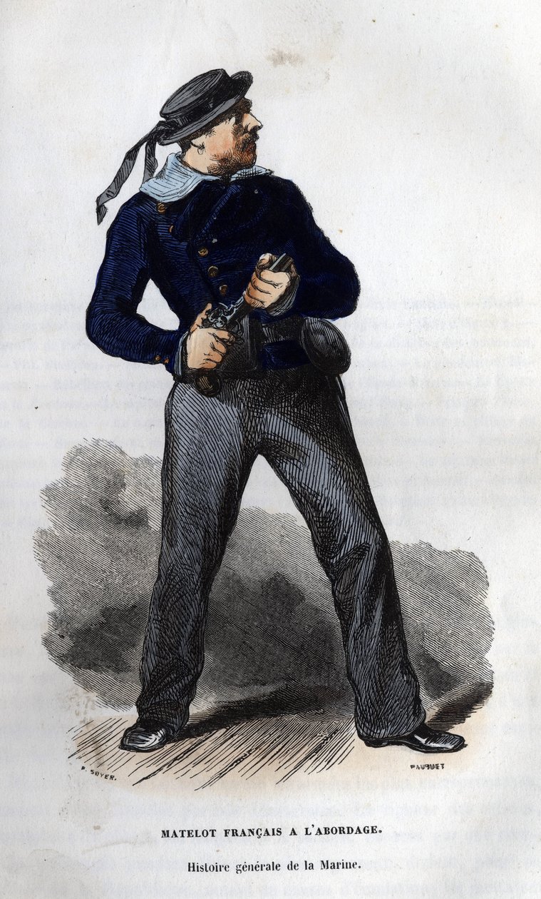 Ranskalainen merimies valmis törmäykseen. Van Tenacin "" General History of the Navy" -kirjassa tekijältä Unknown artist