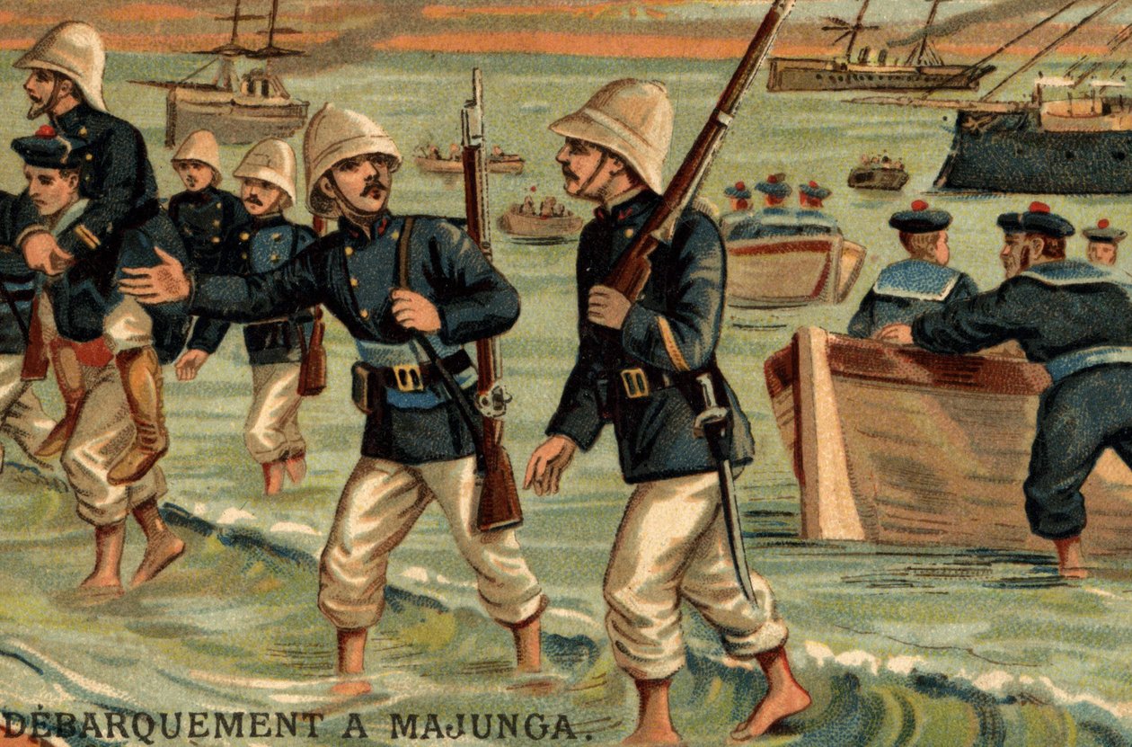 Ranskalaiset joukot laskeutuivat Madagaskarin Majungaan vuonna 1895 tekijältä Unknown artist