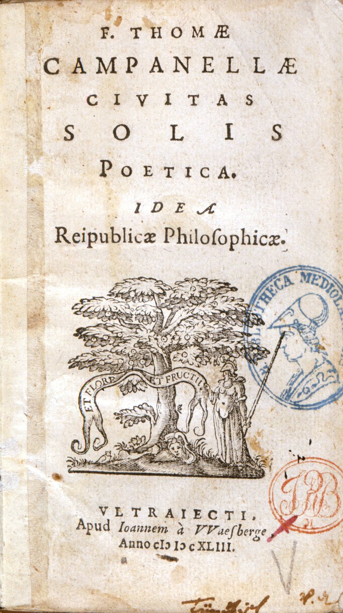 "Civitas Sol Poetican" etulevy. Tomaso Campanella "Filosofisen tasavallan idea". tekijältä Unknown artist