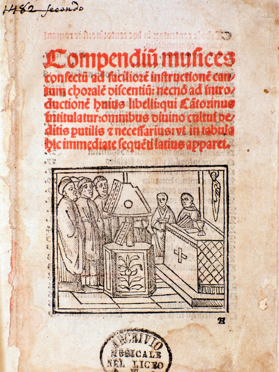 Frontispice of Compendium musices (musiikkikokoelma) (1482) tekijältä Unknown artist