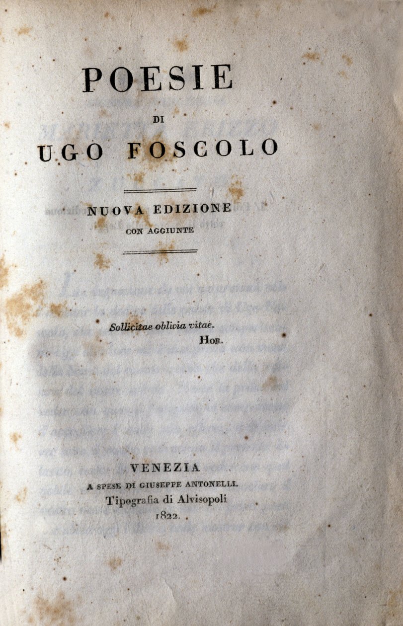 Italialaisen runoilijan ja näytelmäkirjailijan Ugo Foscolon (1778-1827) "runo" -elokuva 1822 tekijältä Unknown artist