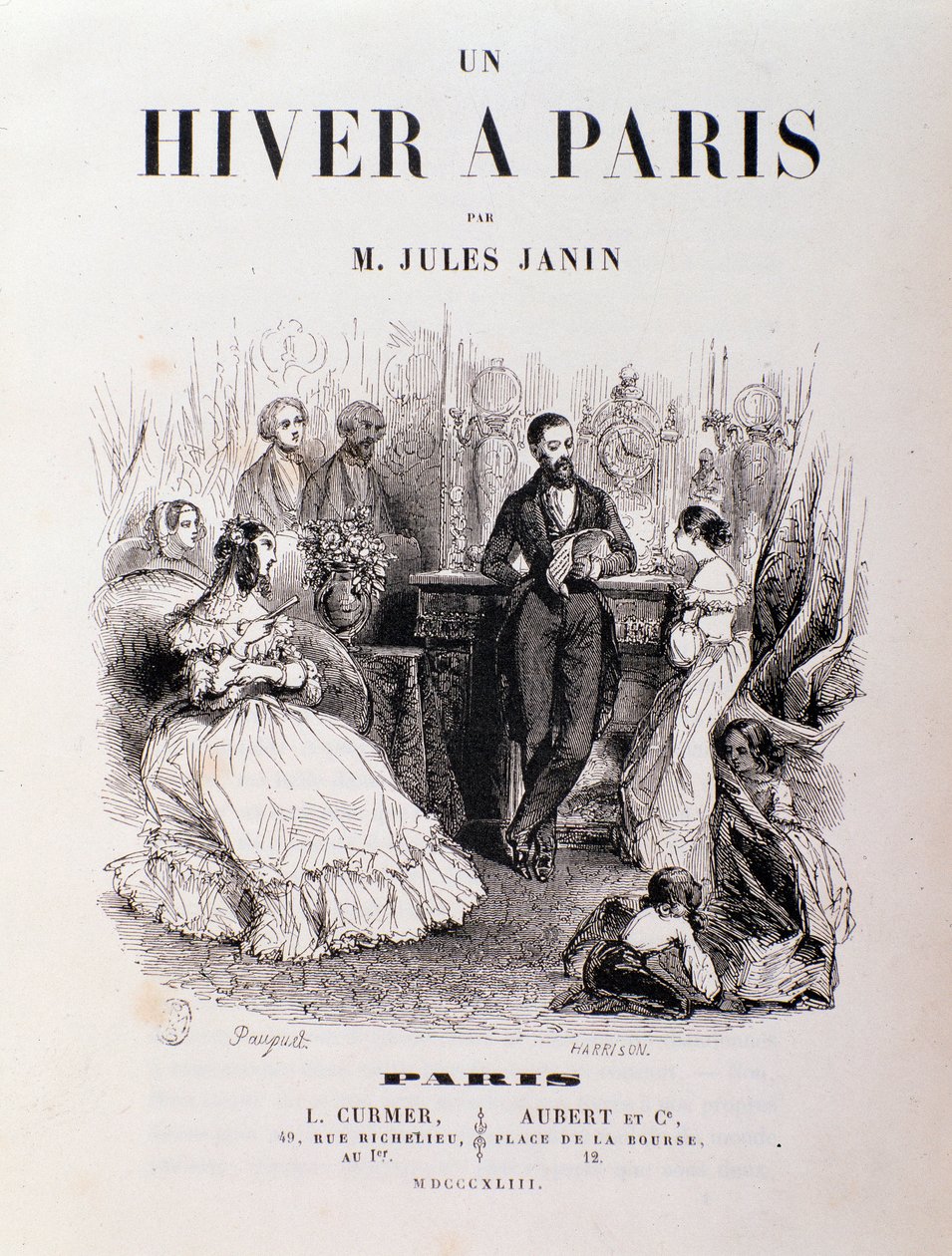 Jules Janinin "" Un hiver à Paris" -elokuva, pariisilaiset tapasivat loungessa vastaanoton aikana. 1843 Yksityinen kokoelma tekijältä Unknown artist