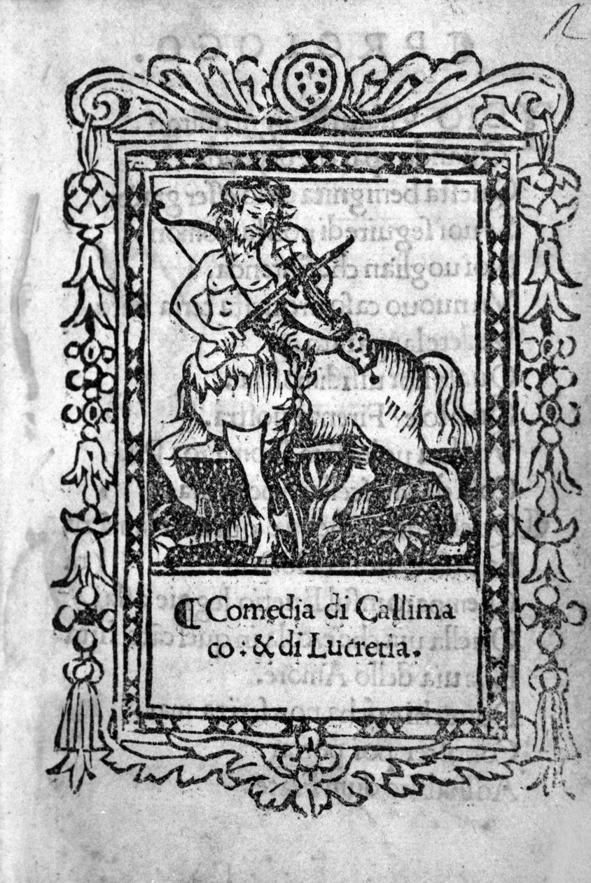 Niccolo di Bernardo dei Machiavellin (Nicolas Machiavelin) komedian "" La Mandragola " etukuva tekijältä Unknown artist