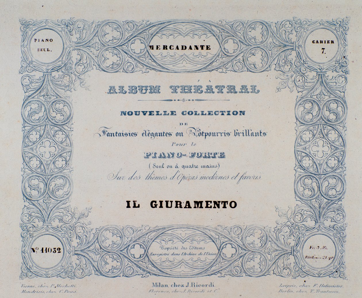 Mercadanten Il Giuramento -oopperan etukuva (1837) tekijältä Unknown artist