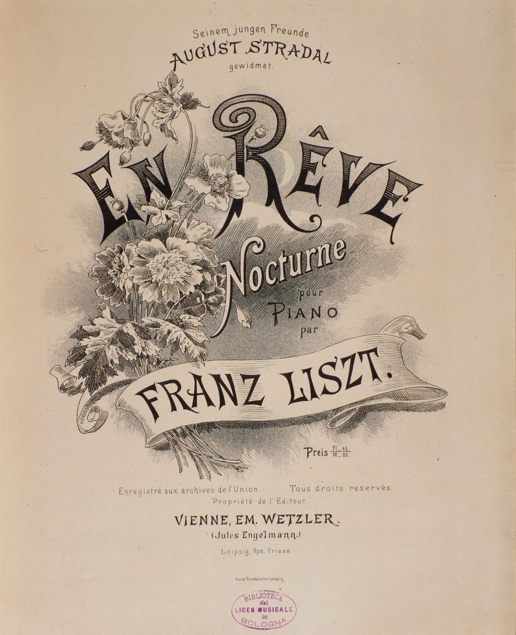 Franz Lisztin (1811-1886) partituurin "" En reve" etukuva 1800-luvun Bologna, civico museo musicale tekijältä Unknown artist