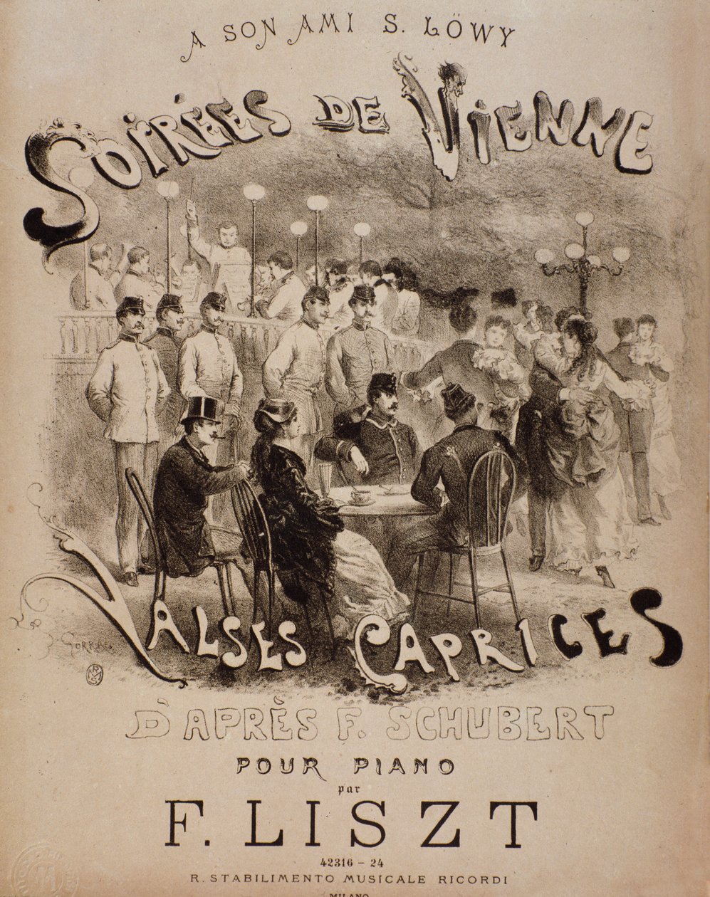 Etukappale partituurista Soirees de Vienne, Lisztin Caprices-valsseja pianolle (1800-luku) tekijältä Unknown artist