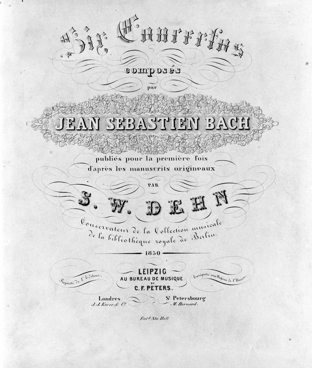 Jean Sebastien Bachin kuuden konserton partituurin etupuoli (Johann Sebastian Bach tekijältä Unknown artist