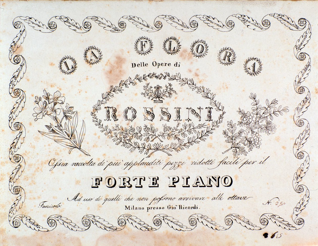 Gioacchino Rossinin La flora -kokoelman etukappale tunnetuimmista kappaleista (fortepianoversiona) tekijältä Unknown artist