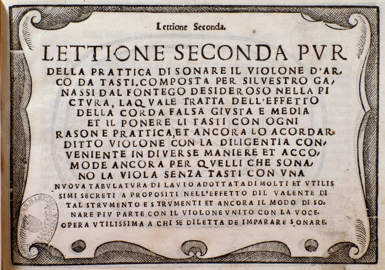 Fontegon Silvestro Ganassin toisen Lettionen etukappale tekijältä Unknown artist