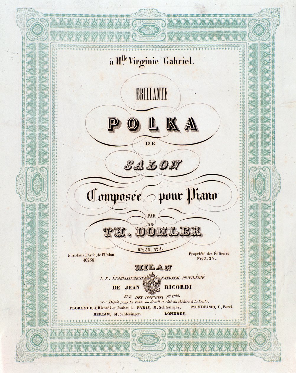 Theodor von dohlerin Polka de salon -musiikkipartituurin etukappale tekijältä Unknown artist