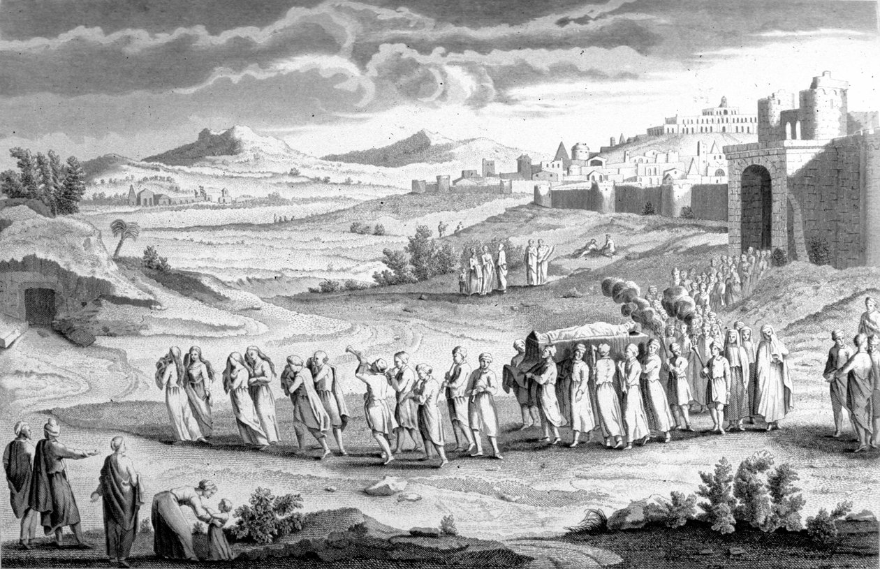 Hautajaiset heprealaisen riitin mukaan. 1800-luvun kaiverrus. tekijältä Unknown artist