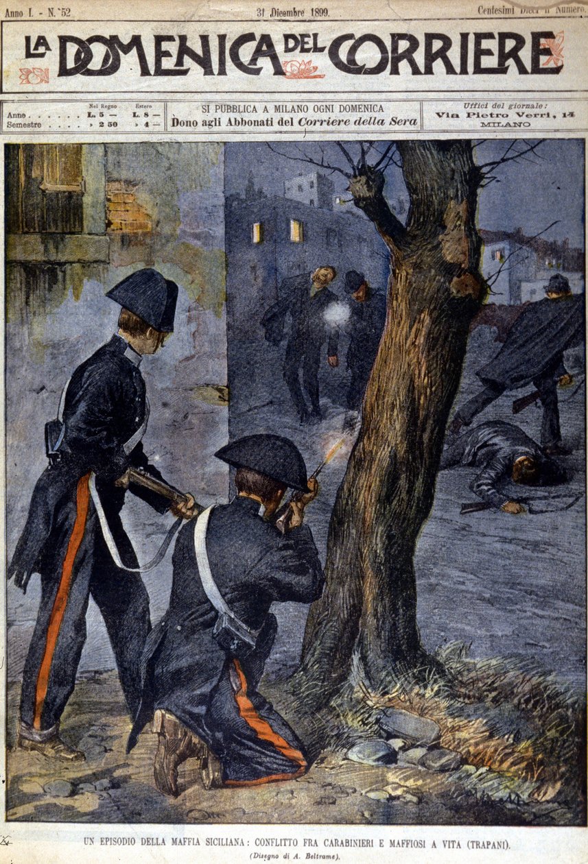 Ammuskelu karabinierien ja mafian välillä Trapanin alueella Sisiliassa vuonna 1899 tekijältä Unknown artist