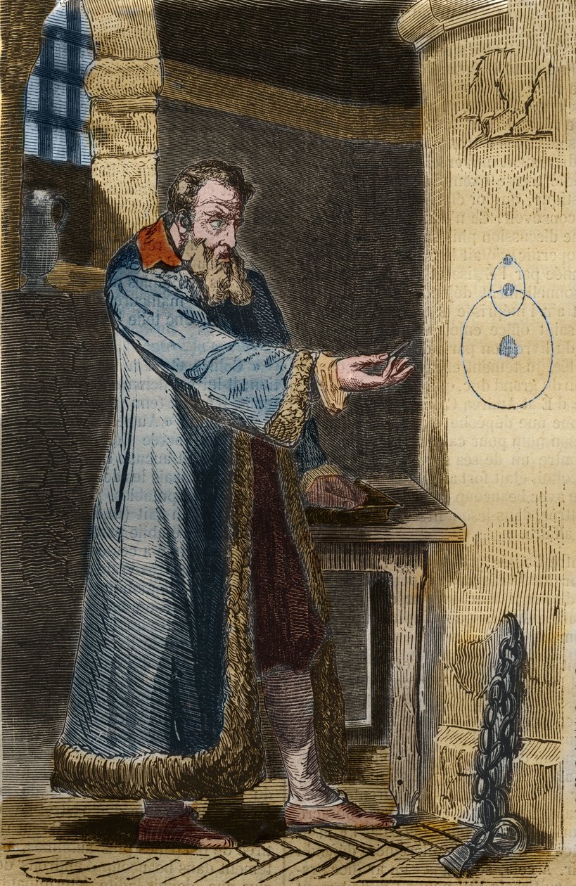 Galilea ja inkvisitio: "" E puhdas niin muove! "" (Ja silti se kääntyy). Italialainen tähtitieteilijä Galileo Galilei (1564-1642) lausui sanansa vuonna 1633 vankilassaan sen jälkeen, kun inkvisitio pakotti hänet kieltämään teoriansa, jonka mukaan maa pyöri tekijältä Unknown artist