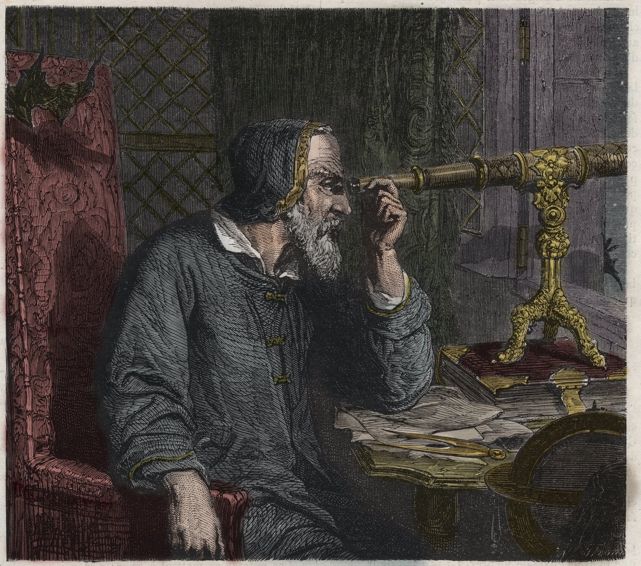 Galileo Galilei ja hänen teleskooppinsa tekijältä Unknown artist