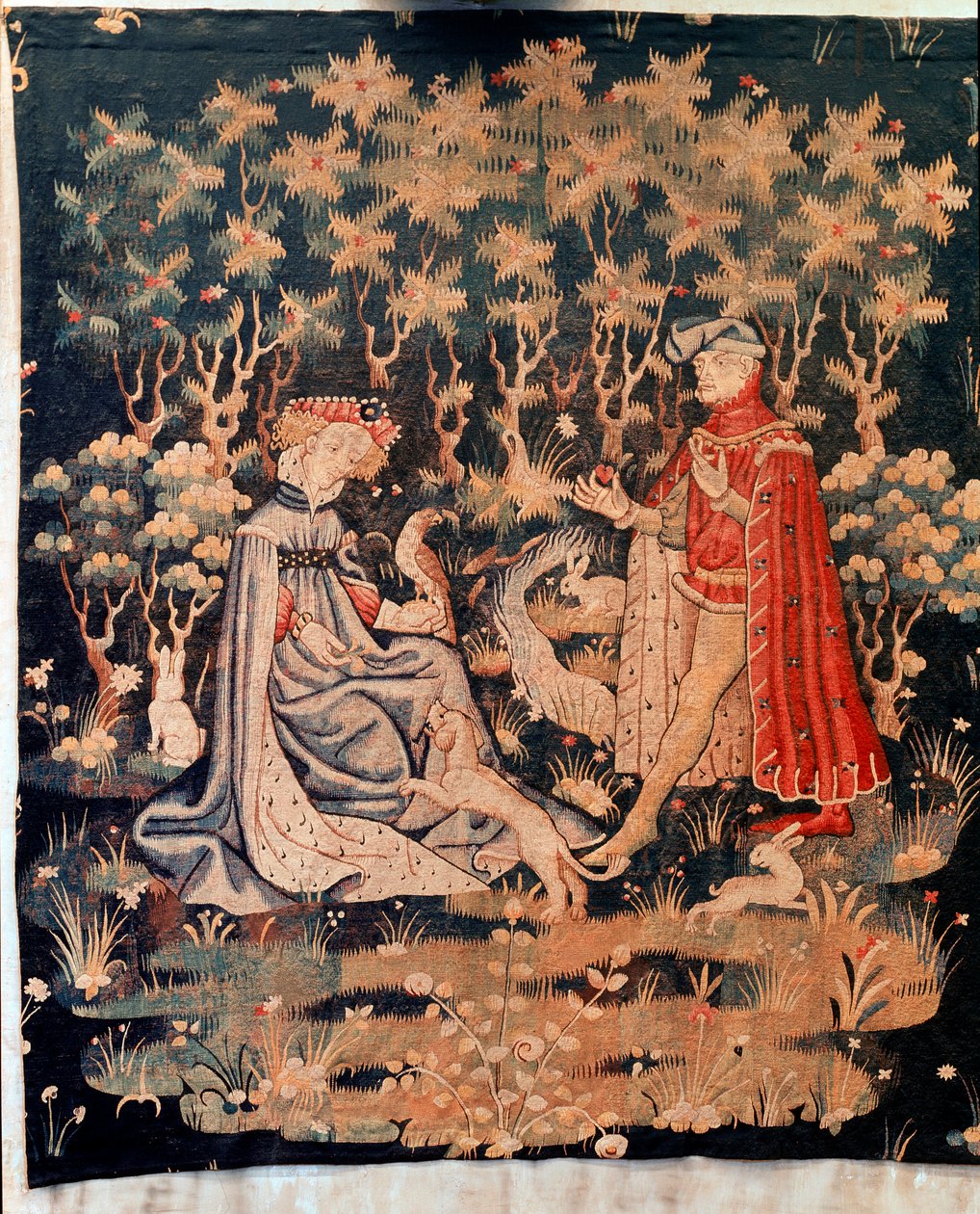 Upea kohtaus , sydämen lahja (Tapetry, n. 1400-1410) tekijältä Unknown artist