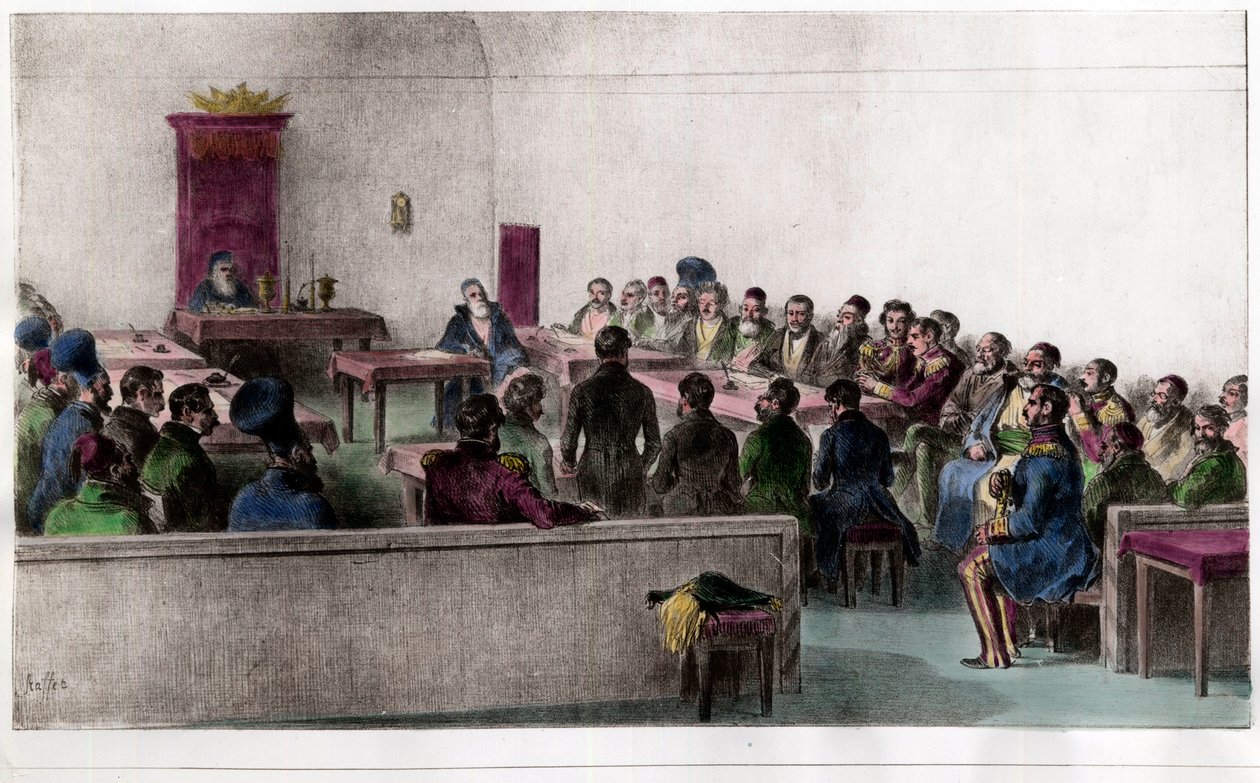 Bojarien (Boiard, Boiar), Venäjän aristokratian jäsenten yleiskokous. Kaiverrus 1800-luvulta. Yksityinen kokoelma. tekijältä Unknown artist