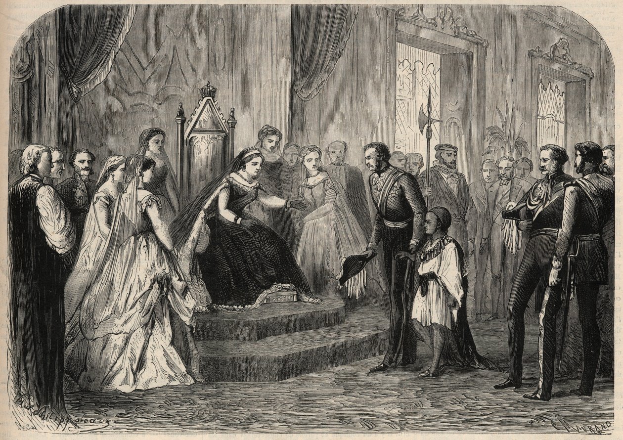 Kenraali Robert Cornelis (Cornelius) Napier (1810-1890) esitteli Leul Alemayehou Tewodrosin (1861-1879), etiopialaisen negus Theodoros II:n (Tewodros) pojan kuningatar Victoria Ierelle (1819-1901). Kaiverrus kirjaan "The Universe Illustrious" tekijältä Unknown artist