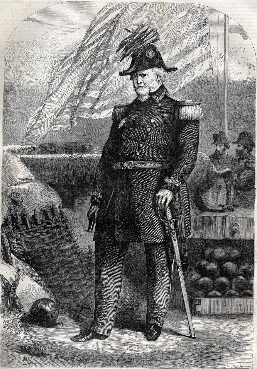 Kenraali Winfield Scott (1786-1866). kaiverrus vuodelta 1860. tekijältä Unknown artist