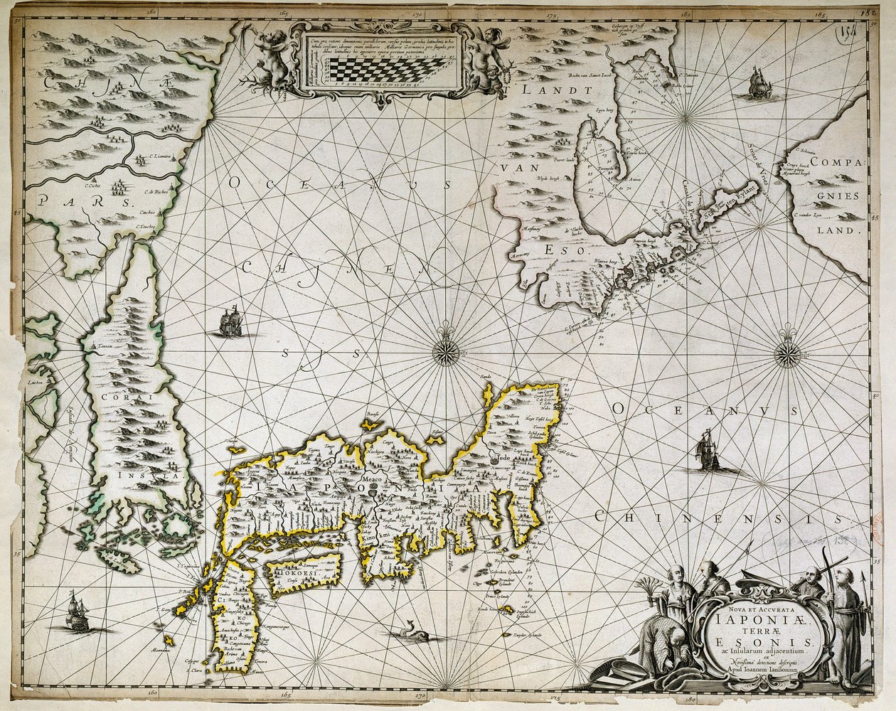 Japanin, Korean ja Etelä-Kiinan maantieteellinen kartta tekijältä Unknown artist