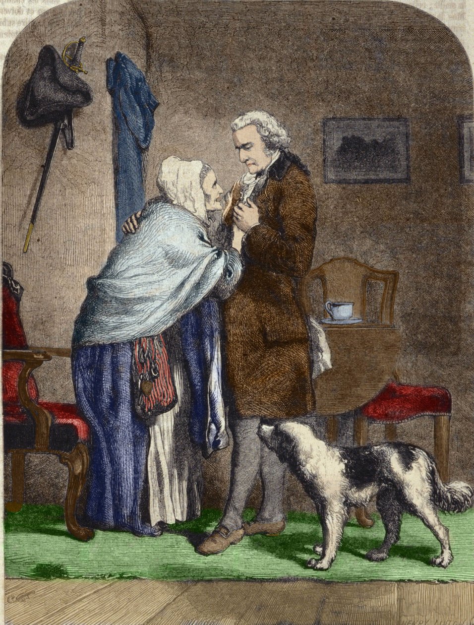 Yhdysvaltain presidentiksi valittu George Washington (1732-1799) tervehtii äitiään ennen lähtöään. tekijältä Unknown artist