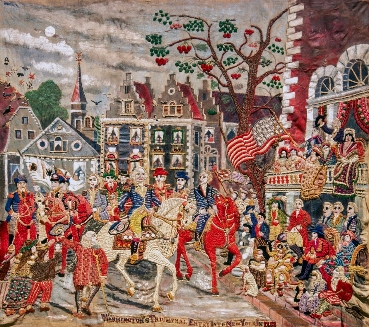 George Washington saapuu riemukkaasti Federal Halliin New Yorkissa. tekijältä Unknown artist