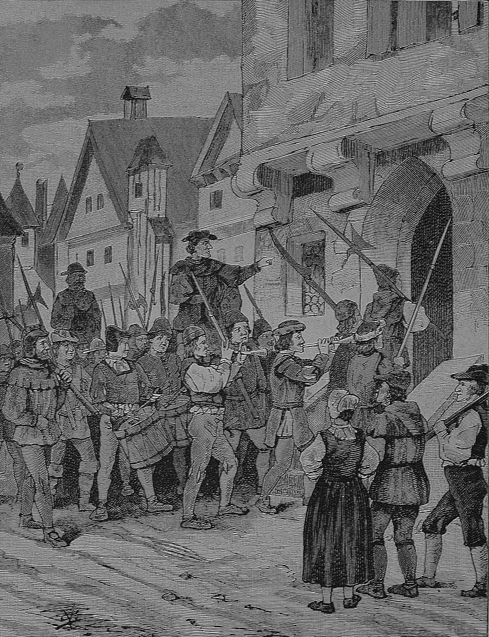 Saksan talonpoikaissota (1524-1526): Orenbach, maanviljelijät, Rotenburg, Baijeri, Saksa. tekijältä Unknown artist