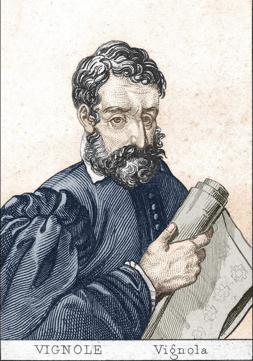 Giacomo Barozzi, Vignola, ranskaksi, Le Vignole, kädessään suunnitelma. tekijältä Unknown artist