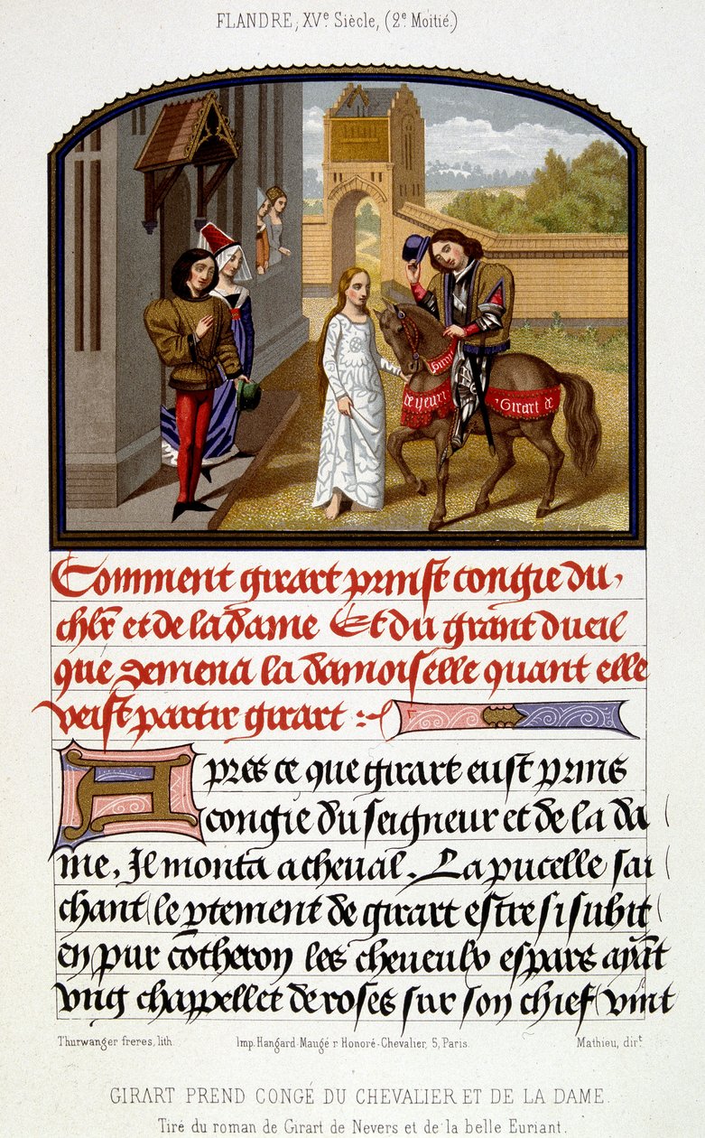 Girart jättää ritari ja rouva - faksimile valaistuksen 1400-luvulta tekijältä Unknown artist